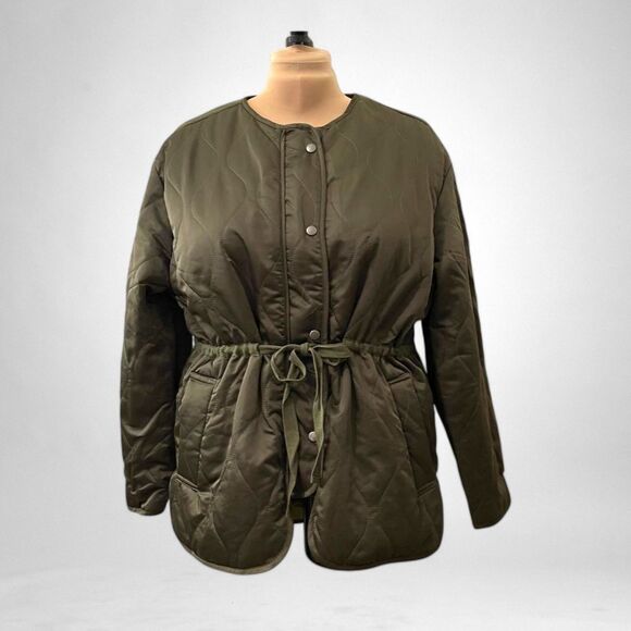 OAT New York Olive Green Quilted Satin Jacket, NWT! Size XL - Picture 1 of 10